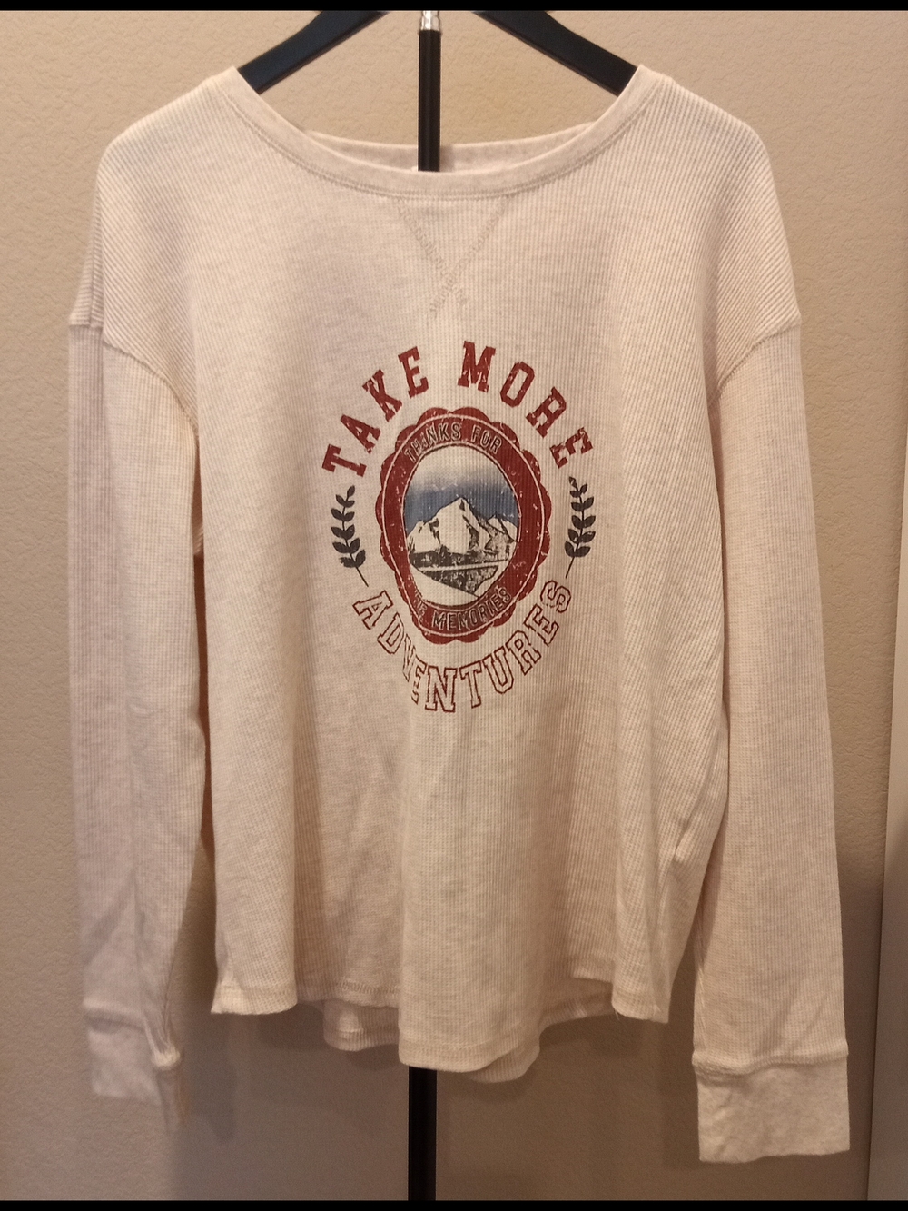 Maurices Cream 'Take More Adventures' Graphic Thermal Top Women's Size L